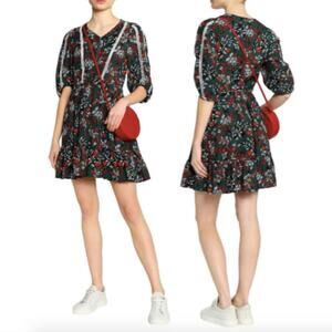 Maje Dark Green Floral Print Viole Mini Dress